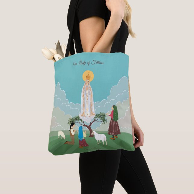 Our Lady of Fatima and the three shepherds Tote Bag (Close Up)