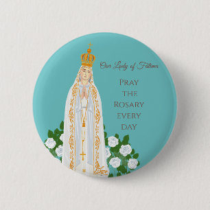 Our Lady of Fatima and white roses 6 Cm Round Badge