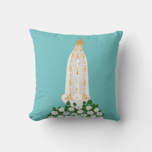 Our Lady of Fatima and white roses Cushion