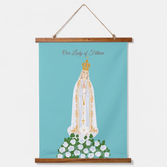 Our Lady of Fatima and white roses Hanging Tapestry (Front)