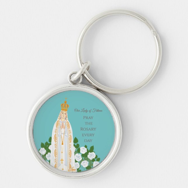 Our Lady of Fatima and white roses Key Ring (Front)