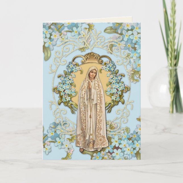 Our Lady of Fatima Blue Floral Religious Card (Front)