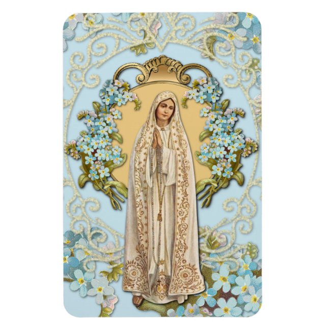 Our Lady of Fatima Blue Floral Religious  Magnet (Vertical)