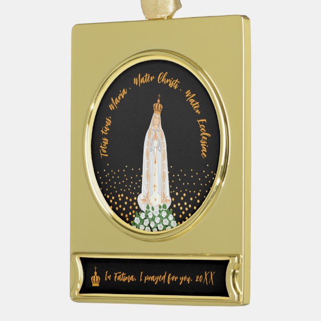 Our Lady of Fatima Procession of Candles Gold Plated Banner Ornament (Left)