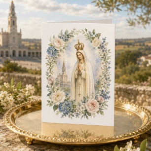 Our Lady of Fatima Vintage Catholic Floral Card