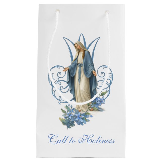 Our Lady of Grace Catholic Blue Floral  Small Gift Bag (Front)