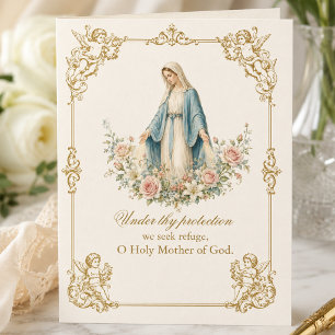 Our Lady of Grace Catholic Marian Floral Prayer Card