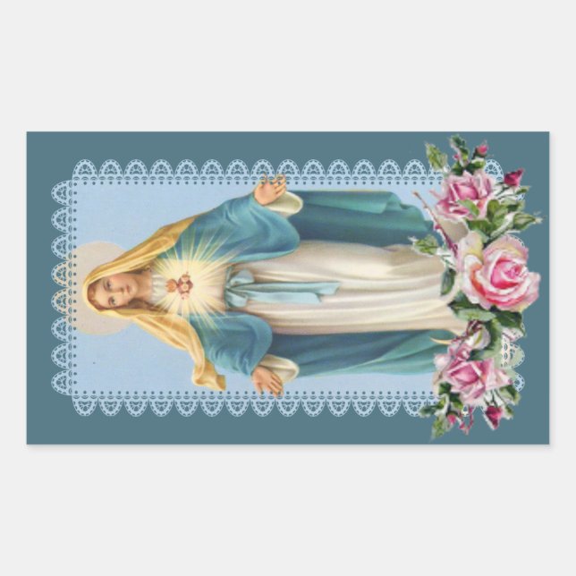 Our Lady of Grace Pink Roses Rectangular Sticker (Front)