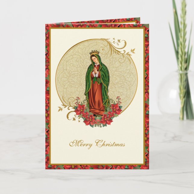 Our Lady of Guadalupe Christmas Poinsettia Holiday Card (Front)