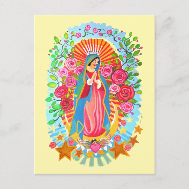 Our Lady of Guadalupe Custom Background Colour Postcard (Front)