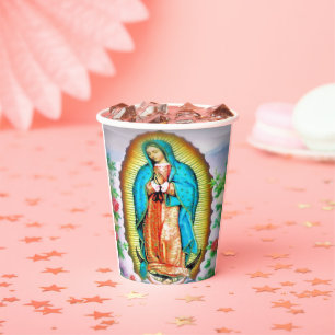 Our Lady of Guadalupe Floral Paper Cups
