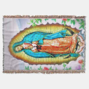 Our Lady of Guadalupe Floral Throw Blanket