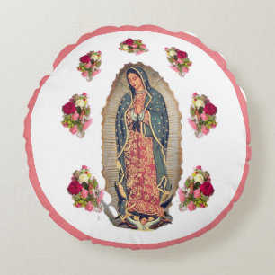 Our Lady of Guadalupe Folded Greeting Card Round Cushion