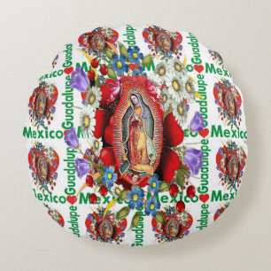 Our Lady of Guadalupe Mexican Aztec Virgin Mary  Round Cushion