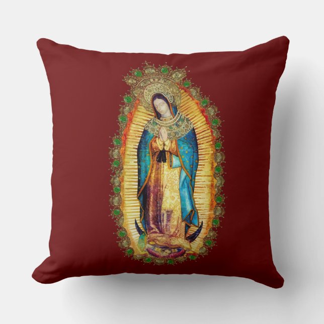 Our Lady of Guadalupe Mexican Virgin Mary Aztec  Cushion (Front)