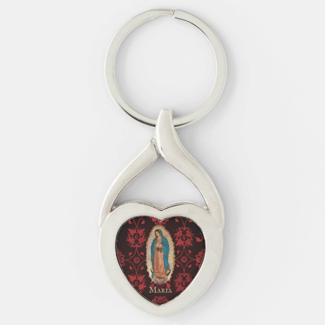 Our Lady of Guadalupe Mexico Catholic Heart Shaped Key Ring (Front)