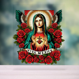 Our Lady of Guadalupe Mother Mary Viva Mexico art Acrylic Sign