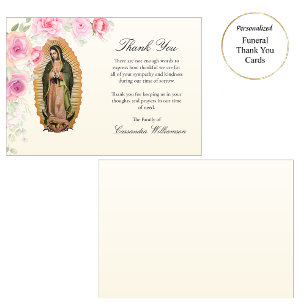 Our Lady of Guadalupe Pink Roses Catholic Funeral  Thank You Card