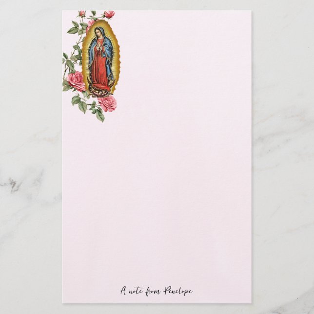 Our Lady of Guadalupe Pink Roses Personalised      Stationery (Front)