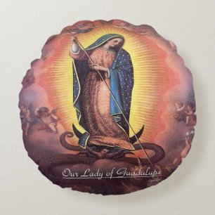 Our Lady of Guadalupe Rev12 Round Cushion