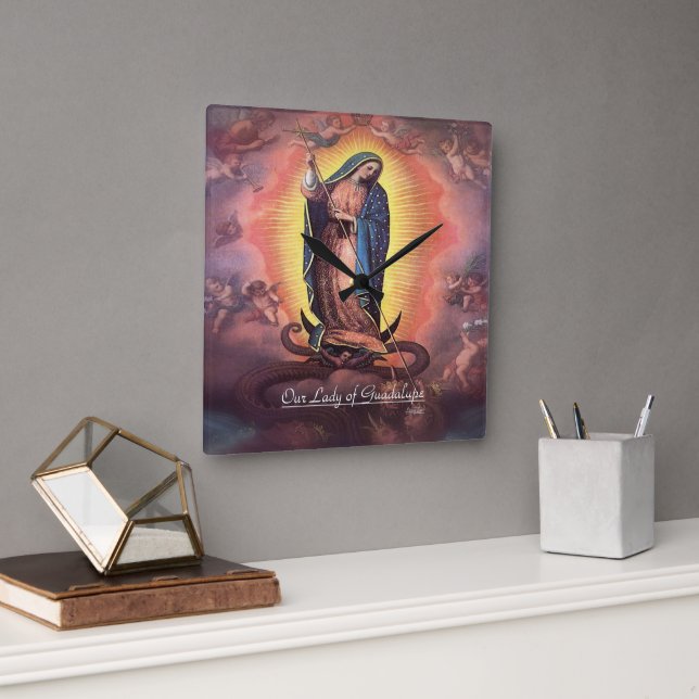 Our Lady of Guadalupe Rev 12 Square Wall Clock (Office)