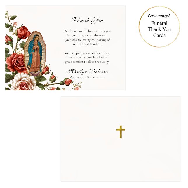 Our Lady of Guadalupe Roses Catholic Funeral  Thank You Card (Creator Uploaded)