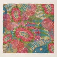 Our Lady of Guadalupe & Roses Chiffon Scarf