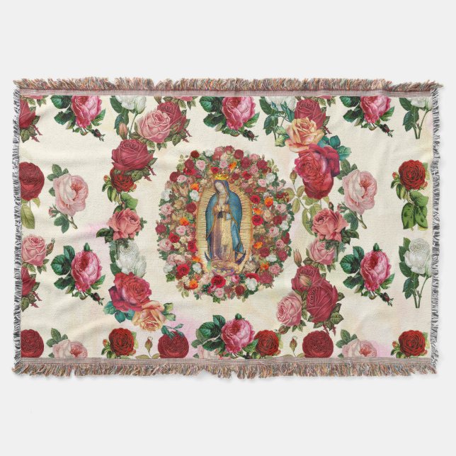Our Lady of Guadalupe Roses Potpourri  Throw Blanket (Front)