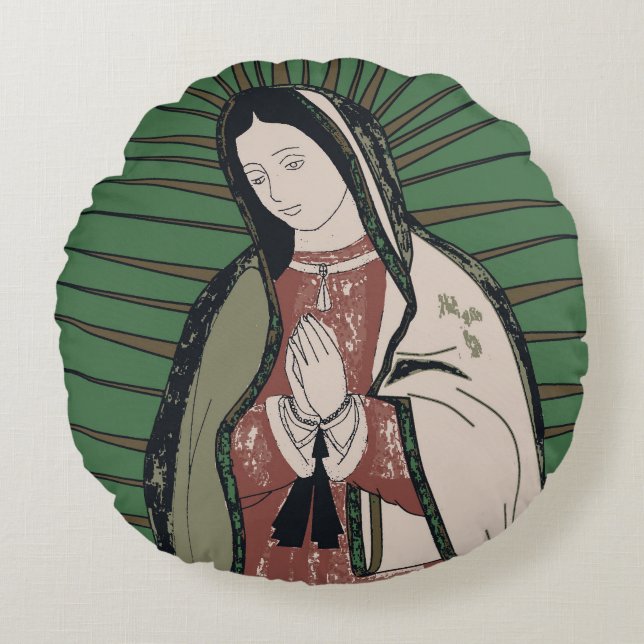 our lady of guadalupe round cushion (Front)