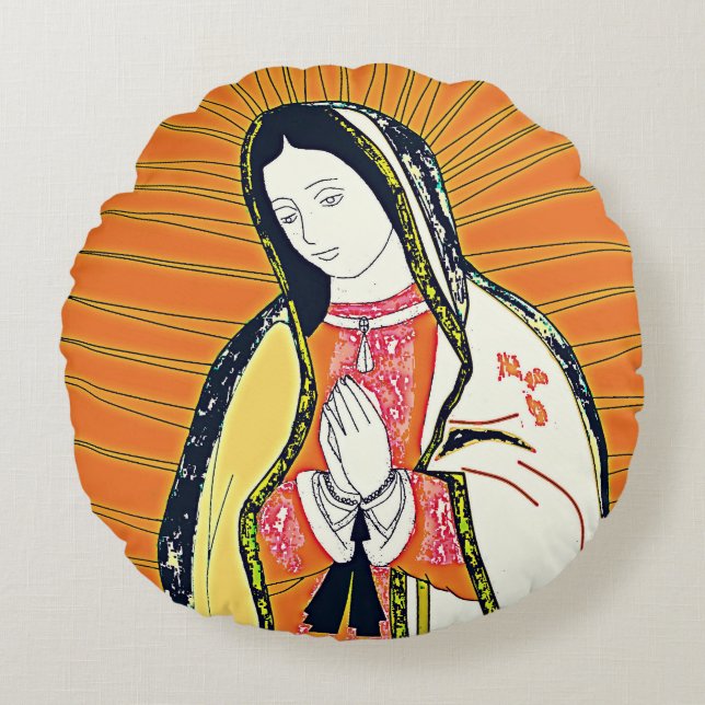 our lady of guadalupe round cushion (Front)