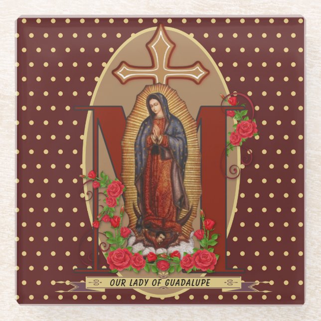 Our Lady of Guadalupe Santa Maria Spanish Virgin Glass Coaster (Front)
