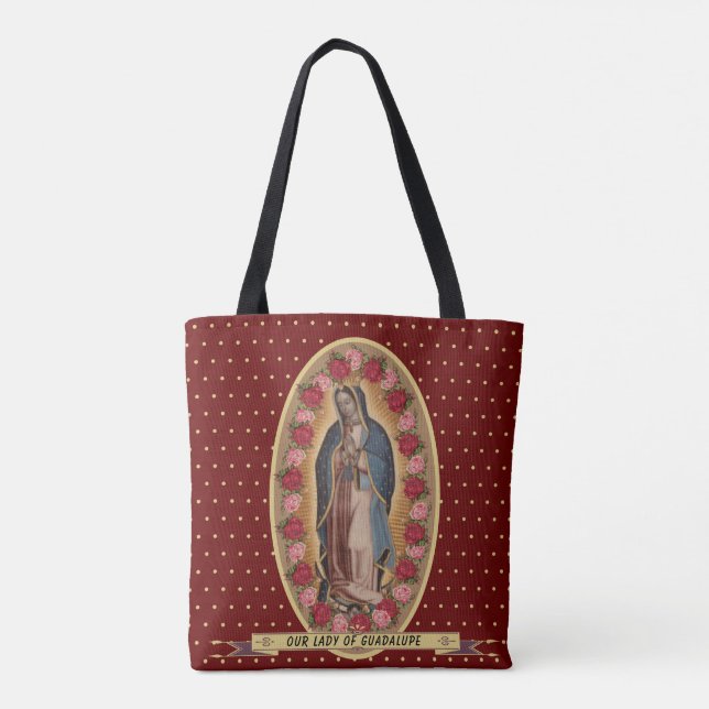 Our Lady of Guadalupe Santa Maria Spanish Virgin Tote Bag (Back)