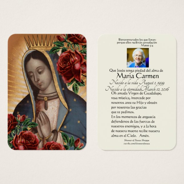 Our Lady of Guadalupe Spanish Funeral Holy Prayer (Front & Back)