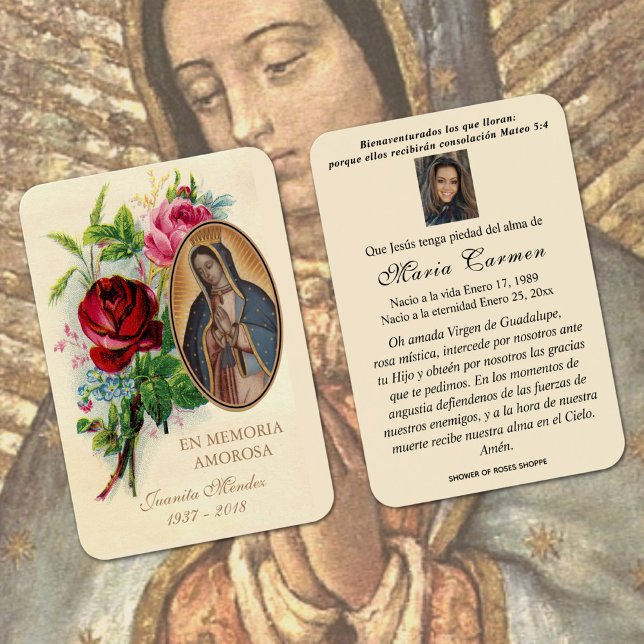 Our Lady of Guadalupe Spanish Funeral Holy Prayer (Our Lady of Guadalupe Catholic Funeral Prayer Card)