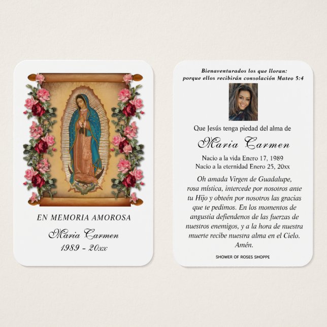 Our Lady of Guadalupe Spanish Funeral Holy Prayer (Front & Back)