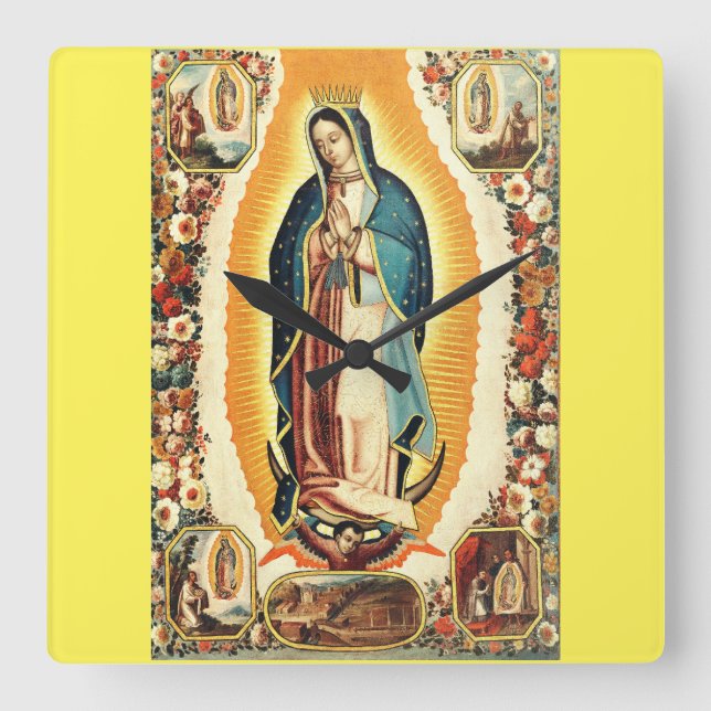 Our Lady of Guadalupe Square Wall Clock (Front)