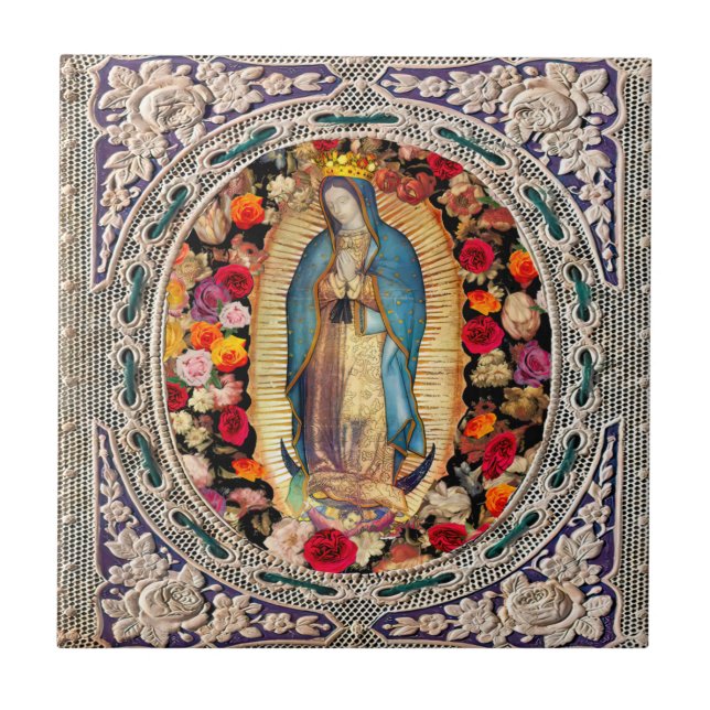 Our Lady of Guadalupe Virgin Mary Catholic Lace  Tile (Front)
