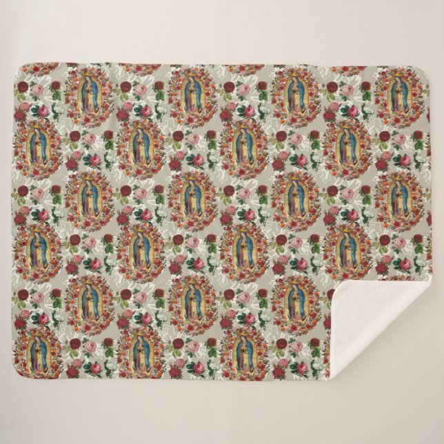 Our Lady of Guadalupe Virgin Mary Catholic Saint  Sherpa Blanket (Front (Horizontal))