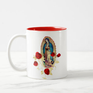 Our Lady of Guadalupe Virgin Mary Red Roses Two-Tone Coffee Mug