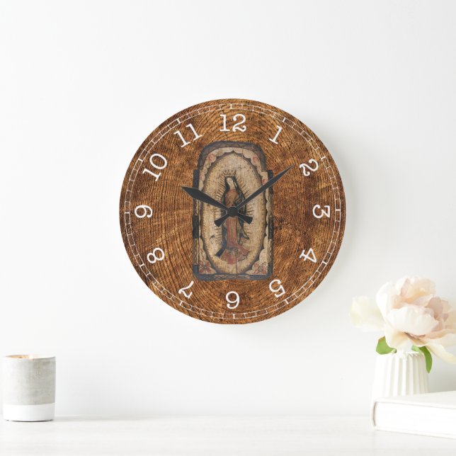 Our Lady of Guadalupe Virgin Mary Wood Look  Large Clock (Home)