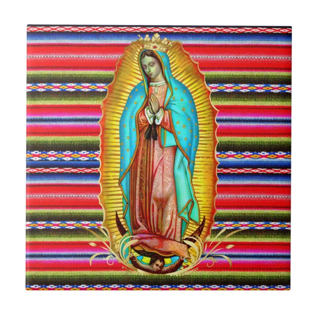 Our Lady of Guadalupe Virgin Mary Zarape Catholic  Tile (Front)