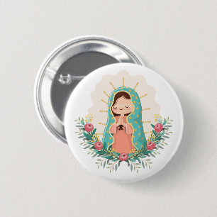 Our Lady of Guadalupe with flowers Kawaii Style 6 Cm Round Badge