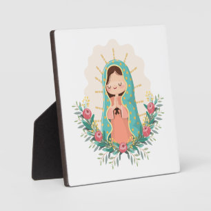 Our Lady of Guadalupe with flowers Kawaii Style Plaque