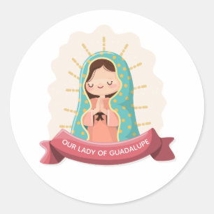 Our Lady of Guadalupe with ribbon Kawaii Style Classic Round Sticker