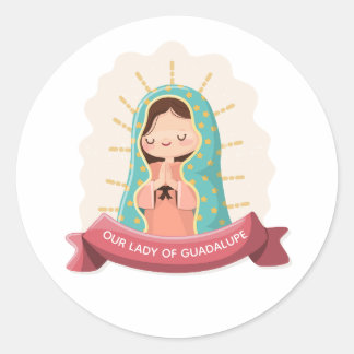Our Lady of Guadalupe with ribbon Kawaii Style Classic Round Sticker