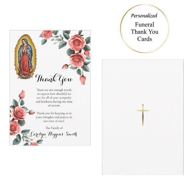 Our Lady of Guadalupe with Roses Catholic Funeral Thank You Card (Creator Uploaded)