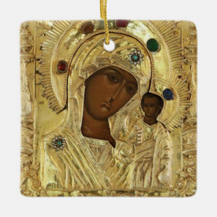 Our Lady of Kazan Theotokos and Christ Child Icon  Ceramic Ornament