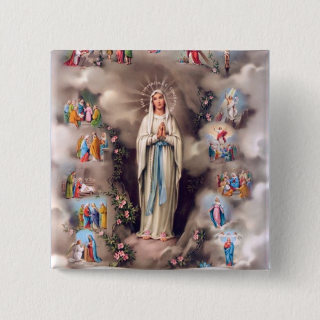 Our Lady of Lourdes 15 Cm Square Badge (Front)