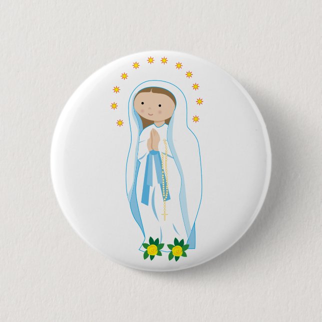 Our Lady of Lourdes 6 Cm Round Badge (Front)