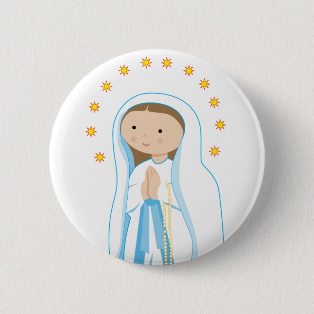Our Lady of Lourdes 6 Cm Round Badge (Front)